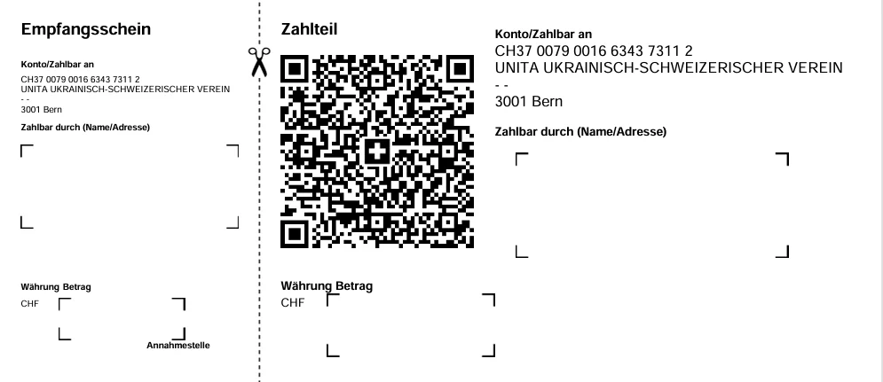 Einzahlungsschein UNITA Verein Bern